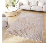 TAPISO Crystal Tapis Poils Courts Moderne Beige Or Blanc Motif Zigzags Effet 3D Brillant Doux Tapis Salon Chambre Adulte Salle à Manger Oeko-TEX 120 x 170 cm