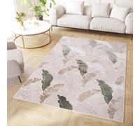TAPISO Crystal Tapis Poils Courts Moderne Beige Vert Clair Marron Blanc Plumes d'Oiseau Effet 3D Brillant Doux Tapis Salon Chambre Adulte Oeko-TEX 120 x 170 cm