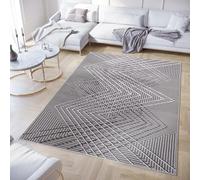 TAPISO Crystal Tapis Poils Courts Moderne Gris Foncé Blanc Motif Zigzags Effet 3D Brillant Doux Tapis Salon Chambre Adulte Salle à Manger Oeko-TEX 160 x 220 cm