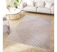 TAPISO Crystal Tapis Poils Courts Moderne Marron Beige Motif Zigzags Effet 3D Brillant Doux Tapis Salon Chambre Adulte Salle à Manger Oeko-TEX 250 x 350 cm