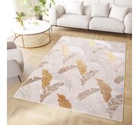 TAPISO Crystal Tapis Poils Courts Moderne Marron Or Beige Plumes d'Oiseau Effet 3D Brillant Doux Tapis Salon Chambre Adulte Salle à Manger Oeko-TEX 160 x 220 cm