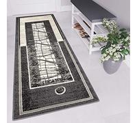TAPISO Dream Tapis de Passage Tapis Couloir Long Entrée Salon Chambre Descente de Lit Bureau Ado Design Moderne Gris Foncé Crème Motif Abstrait Bordé Poil Court Fin Doux Résistant 70 x 300 cm