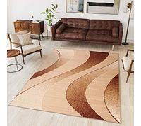 TAPISO Dream Tapis de Salon Chambre Adulte Salle à Manger Bureau Design Moderne Marron Beige Jaune Abstrait Motif Ondes Vagues Poil Court Léger Résistant Fin Doux 160 x 230 cm