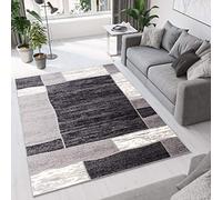 TAPISO Dream Tapis de Salon Chambre Design Moderne Blanc Gris Noir Moucheté Géométrique Rectangles 300 x 400 cm