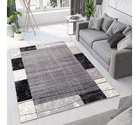 TAPISO Dream Tapis de Salon Chambre Design Moderne Crème Gris Noir Moucheté Géométrique Bordé Rayures 300 x 400 cm