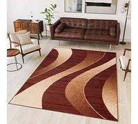 TAPISO Dream Tapis de Salon Chambre Salle à Manger Adulte Bureau Design Moderne Marron Beige Abstrait Motif Ondes Vagues Poil Court Fin Doux Léger Résistant 300 x 400 cm