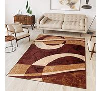 TAPISO Dream Tapis de Salon Chambre Salle à Manger Adulte Bureau Design Moderne Marron Beige Abstrait Motif Cercles Vagues Poil Court Fin Doux Léger Résistant 160 x 230 cm