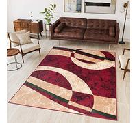 TAPISO Dream Tapis de Salon Chambre Salle à Manger Adulte Bureau Design Moderne Rouge Beige Abstrait Motif Cercles Vagues Poil Court Fin Doux Léger Résistant 140 x 200 cm