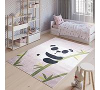 TAPISO Emma Tapis Antidérapant Chambre Enfant Bébé Fille Garçon Adulte Moderne Rose Vert Blanc Noir Motif Panda Tapis de Jeu Poil Court Doux Résistant Lavable 140 x 200 cm