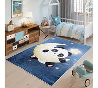 TAPISO Emma Tapis de Chambre Enfant Bébé Ado Jeu Design Moderne Bleu Marine Blanc Noir Jaune Panda Lune Étoile Poil Court Doux Lisse Fin Léger Antidérapant Lavable 80 x 150 cm