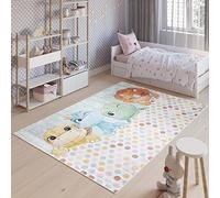 TAPISO Emma Tapis de Chambre Enfant Bébé Ado Jeu Design Moderne Vert Multicolore Petits Dinosaures Motif à Pois Poil Court Doux Lisse Fin Léger Antidérapant Lavable 160 x 230 cm