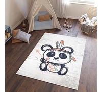 TAPISO Emma Tapis de Chambre Enfant Bébé Ado Jeu Moderne Gris Clair Noir Orange Panda Véhicules Animaux Poil Court Doux Antidérapant Lavable 120 x 170 cm