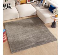 TAPISO Essence Carré Tapis Shaggy Poils Longs Moderne Gris Marron Taupe Moucheté Tapis Salon Chambre Adulte Enfant Descente de Lit Moelleux Super Soft Epais Oeko-TEX 160 x 160 cm