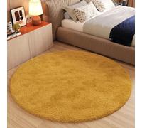TAPISO Essence Rond Tapis Shaggy Poils Longs Moderne Moutarde Jaune Uni Tapis Salon Chambre Adulte Enfant Descente de Lit Moelleux Super Soft Epais Oeko-TEX 200 x 200 cm