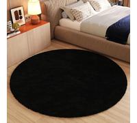 TAPISO Essence Rond Tapis Shaggy Poils Longs Moderne Noir Uni Tapis Salon Chambre Adulte Enfant Descente de Lit Moelleux Super Soft Epais Oeko-TEX 200 x 200 cm