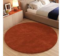 TAPISO Essence Rond Tapis Shaggy Poils Longs Moderne Rouge Brique Uni Tapis Salon Chambre Adulte Enfant Descente de Lit Moelleux Super Soft Epais Oeko-TEX 100 x 100 cm