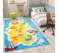 TAPISO Flannel Tapis Chambre Enfant Bébé Fille Garçon Antidérapant Lavable Jaune Bleu Blanc Vert Tapis de Jeux Île des Pirates Poils Ras Oeko-TEX Résistant 140 x 200 cm