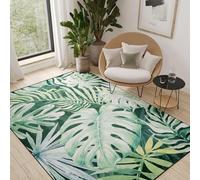 TAPISO Flannel Tapis Poils Ras Antidérapant Lavable Moderne Vert Feuiles de Monstera Tapis Salon Chambre Adulte Salle à Manger Cuisine Oeko-TEX Résistant 120 x 170 cm