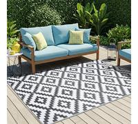 TAPISO Ibiza Tapis Extérieur Plastique Imperméable Pliable Réversible Portable Noir Blanc Losanges Tapis de Pique-Nique Jardin Camping Plage Terrasse Balcon Résistant Oeko-TEX 180 x 270 cm
