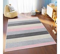 TAPISO Lazur Tapis Chambre Enfant Bébé Fille Garçon Adulte Design Moderne Gris Rose Crème Géométrique Motif Rayé Poil Ras Oeko-TEX Résistant 80 x 150 cm