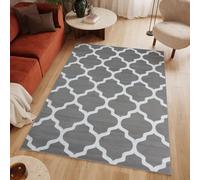 TAPISO Luxury Tapis Poils Ras Moderne Gris Blanc Géométrique Trèfle Marocain Tapis Salon Chambre Adulte Salle à Manger Bureau Oeko-TEX Résistant 140 x 200 cm