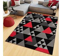 TAPISO Maya Tapis de Salon Chambre Ado Design Moderne Rouge Gris Noir Triangles Géométrique Mosaïque Tapis Salon Chambre Salle à Manger Adulte Bureau Oeko-TEX Résistant 120 x 170 cm
