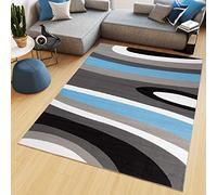 TAPISO Maya Tapis Poil Court Moderne Bleu Noir Gris Blanc Abstrait Motif Ondes Tapis Salon Chambre Salle à Manger Adulte Bureau Oeko-TEX Résistant 200 x 300 cm