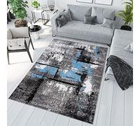 TAPISO Maya Tapis Poil Court Moderne Bleu Noir Gris Blanc Moucheté Motif Abstrait Tapis Salon Chambre Salle à Manger Adulte Bureau Oeko-TEX Résistant 200 x 200 cm