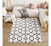 TAPISO Modena Tapis Shaggy Poil Long Design Moderne Crème Anthracite Géométrique Motif Hexagonal Salon Chambre Ado Enfant Oeko-TEX Moelleux Super Doux Epais 140 x 200 cm