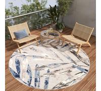 TAPISO Patio Rond Tapis Extérieur Intérieur Terrasse Balcon Jardin d'hiver Cuisine Salon Moderne Bleu Beige Gris Feuilles Aspect 3D Résistant aux Intempéries Oeko-TEX 160 x 160 cm