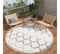 TAPISO Patio Rond Tapis Extérieur Intérieur Terrasse Balcon Jardin d'hiver Cuisine Salon Moderne Bleu Beige Trèfle Marocain Aspect 3D Résistant aux Intempéries Oeko-TEX 240 x 240 cm