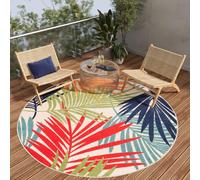TAPISO Patio Rond Tapis Extérieur Intérieur Terrasse Balcon Jardin d'hiver Cuisine Salon Moderne Multicolore Feuilles Aspect 3D Résistant aux Intempéries Oeko-TEX 240 x 240 cm