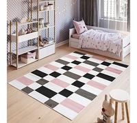 TAPISO Pimky Tapis de Chambre Enfant Bébé Fille Garçon Adulte Design Moderne Rose Blanc Noir Motif Géométrique Tapis de Jeu Poil Court Fin Doux Lisse Résistant 80 x 150 cm
