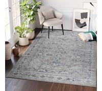 TAPISO Ritz Tapis Poils Ras Antidérapant Lavable Vintage Gris Bleu Beige Marron Ornamental Bordé Tapis Salon Chambre Salle à Manger Entrée OEKO-TEX 140 x 200 cm
