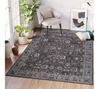 TAPISO Ritz Tapis Poils Ras Antidérapant Lavable Vintage Gris Marron Noir Ornamental Bordé Tapis Salon Chambre Salle à Manger Entrée OEKO-TEX 140 x 200 cm