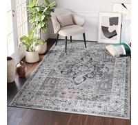 TAPISO Ritz Tapis Poils Ras Antidérapant Lavable Vintage Gris Noir Beige Ornamental Rosace Bordé Tapis Salon Chambre Salle à Manger Entrée OEKO-TEX 240 x 340 cm