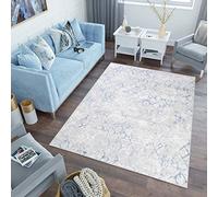 TAPISO Sky Tapis de Salon Chambre Salle à Manger Adulte Bureau Design Moderne Bleu Gris Crème Vintage Moucheté Géométrique Motif Marocain Poil Court Moelleux 250 x 350 cm