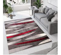TAPISO Tapis Salon Poil Court DREAM Rouge Gris Caillou 140 x 200 cm 100% Polypropylène Intérieur