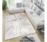 TAPISO Tapis Salon Poils Ras Valley Crème Marron Gris Abstrait Polyester Intérieur 140x200 cm