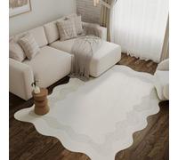 TAPISO Terra Tapis pour Salon et Chambre, Tapis à Poils Courts à Forme ondulée irrégulière, Effet 3D, crème Beige Blanc, Moderne, Facile à Nettoyer, certifié Oeko-TEX 300 x 400 cm