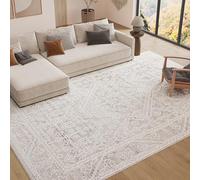 TAPISO Trend Tapis à Poil Court - Vintage de Haute Qualité - Élégant Tapis de Salon en Crème Blanc Beige - Carrés et Fleurs Abstraites - Facile d’Entretien 80 x 150 cm