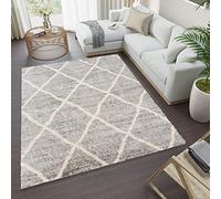 TAPISO Versay Tapis Salon Chambre Bureau Salle à Manger Adulte Enfant Design Moderne Gris Géométrique Motif Losanges Moelleux Shaggy Super Doux Soft Poils Longs Epais 120 x 170 cm