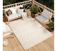 TAPISO Viera Tapis Extérieur Intérieur Terrasse Balcon Jardin d'hiver Cuisine Moderne Crème Beige Géometrique Effet 3D Résistant aux Intempéries Oeko-TEX 140 x 200 cm