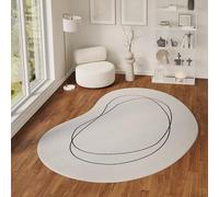 TAPISO Wisp Tapis de Salon Moderne - À Forme Irrégulière Lignes Beige Blanc Poils Courts Doux et Résistant Facile à Nettoyer Résistant aux Taches 200 x 300 cm