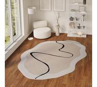TAPISO Wisp Tapis de Salon Moderne - À Forme Irrégulière Lignes Beige et Noir Poils Courts Doux et Résistant Facile à Nettoyer Résistant aux Taches 180 x 250 cm