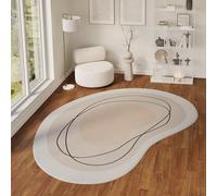 TAPISO Wisp Tapis de Salon Moderne - À Forme Irrégulière Lignes Crème et Beige, Poils Courts, Doux et Résistant, Facile à Nettoyer, Résistant aux Taches, Hypoallergénique 120 x 160 cm