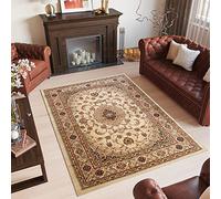 TAPISO Yesemek Tapis de Salon Chambre Salle à Manger Bureau Design Traditionnel Crème Marron Motif Ornamental Floral Médaillon Bordure Poil Court Doux Tapis Classique 180 x 260 cm