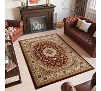 TAPISO Yesemek Tapis de Salon Chambre Salle à Manger Bureau Design Traditionnel Marron Miel Motif Ornamental Floral Médaillon Bordure Poil Court Doux Tapis Classique 140 x 190 cm