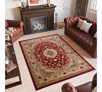 TAPISO Yesemek Tapis de Salon Chambre Salle à Manger Bureau Design Traditionnel Rouge Beige Motif Ornamental Floral Médaillon Bordure Poil Court Doux Tapis Classique 250 x 300 cm