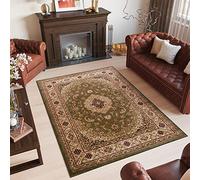 TAPISO Yesemek Tapis de Salon Chambre Salle à Manger Bureau Design Traditionnel Vert Marron Motif Ornamental Floral Médaillon Bordure Poil Court Doux Tapis Classique 180 x 260 cm